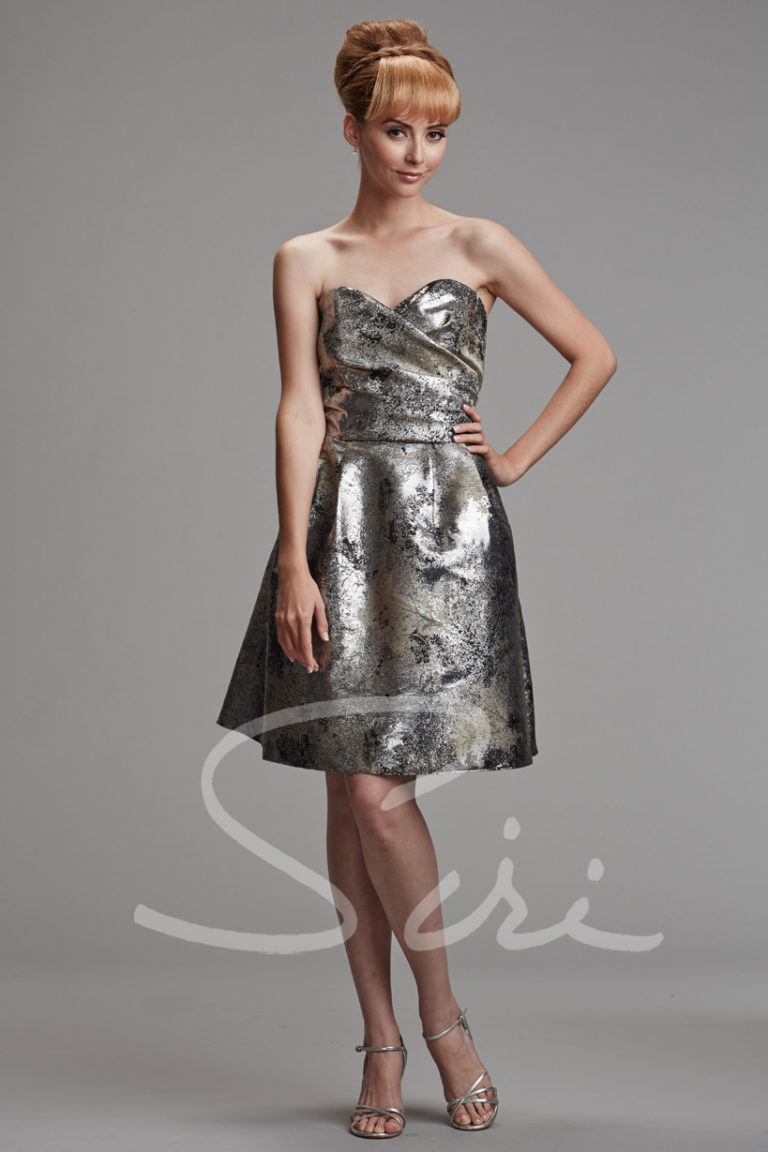 Silver Black Metallic Strapless Dress