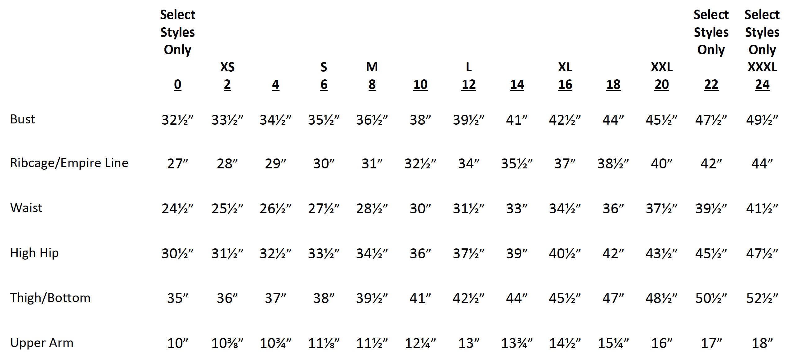 Siri Size Chart