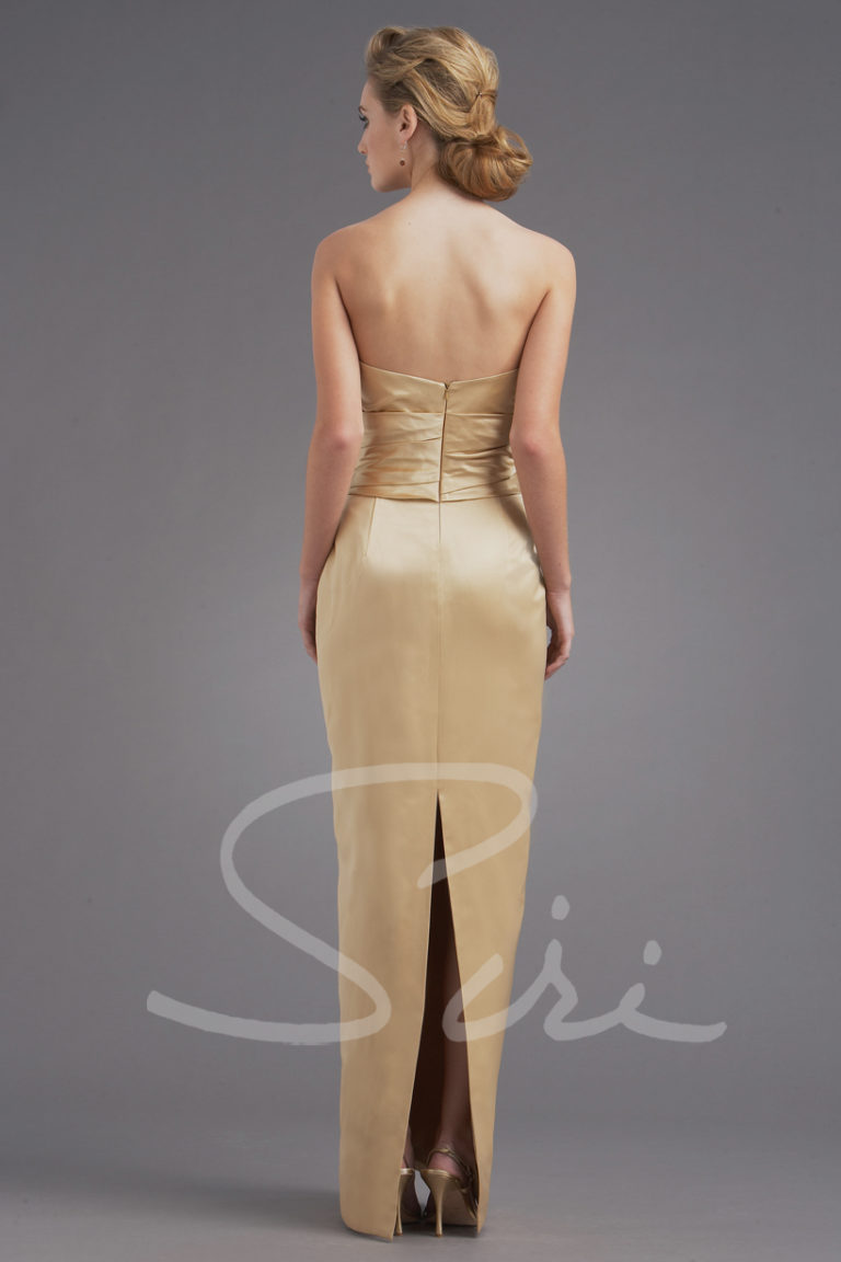 gold column gown with jacket for black tie