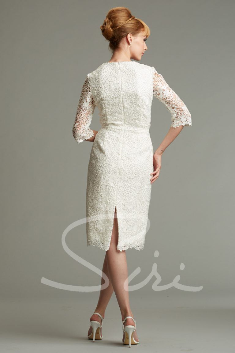 3/4 sleeve white lace dress