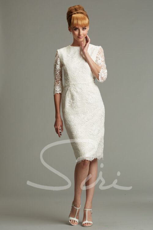 3/4 sleeve white lace dress