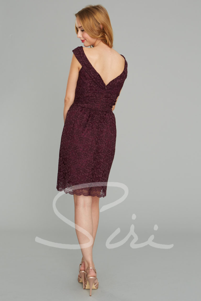 Lace Dress; V-back lace dress; burgandy lace dress