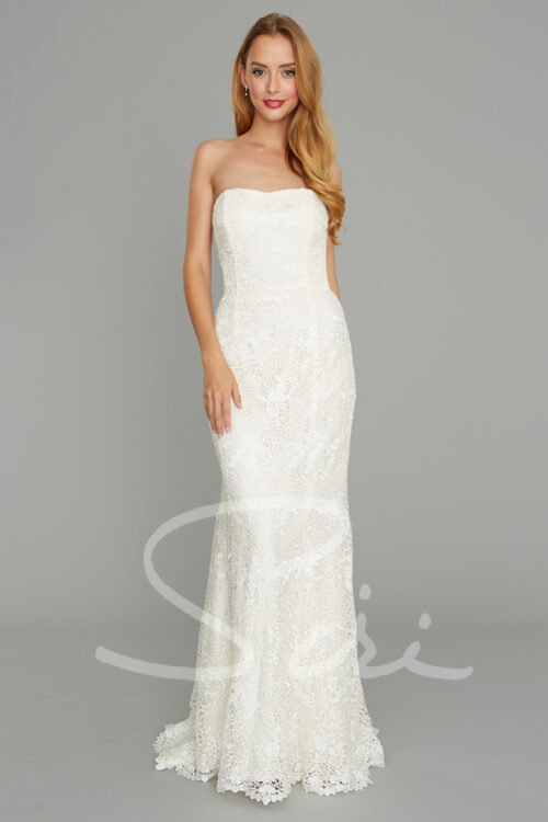 strapless fitted lace bridal gown