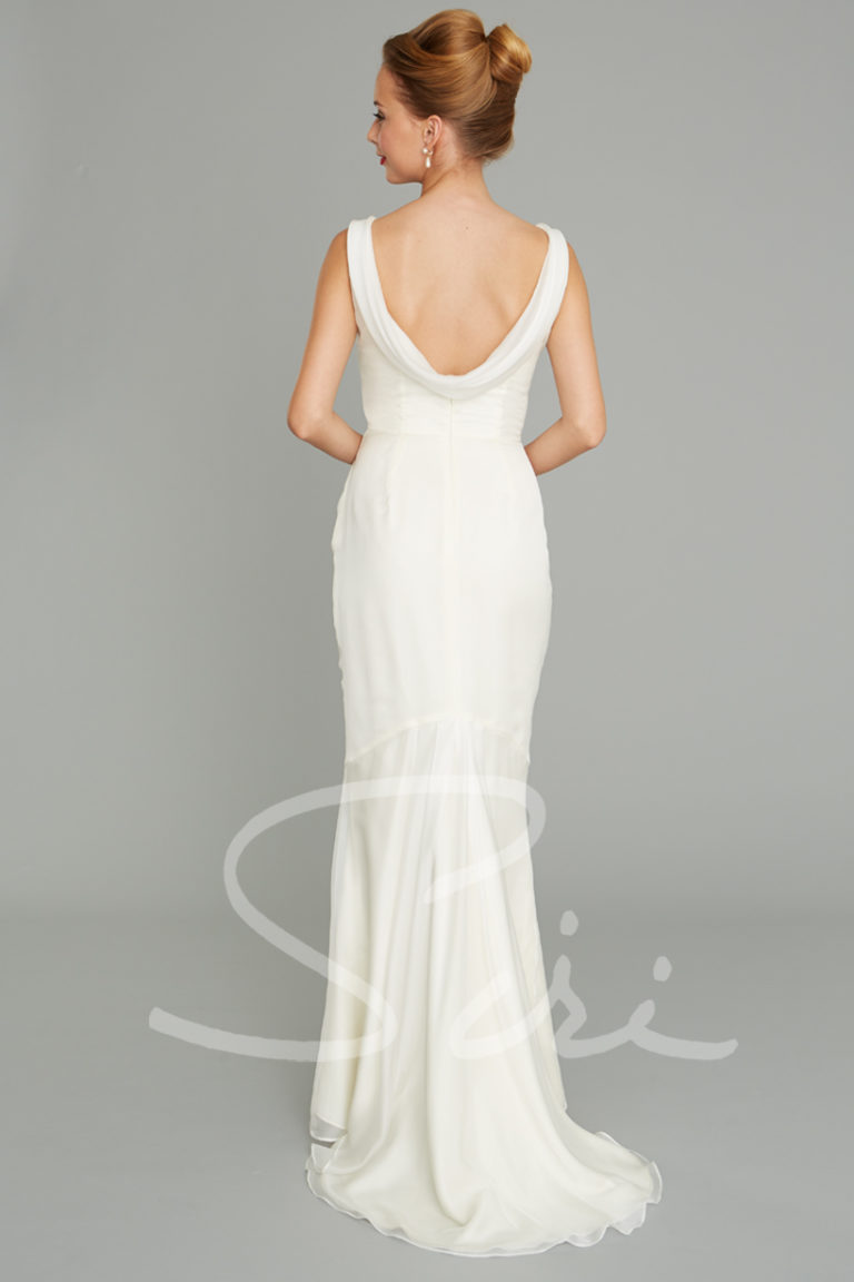 drape back chiffon bridal gown
