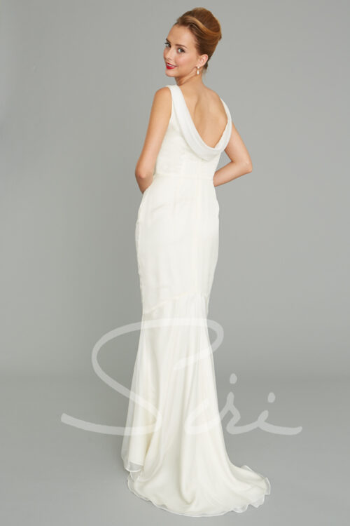 drape back chiffon bridal gown