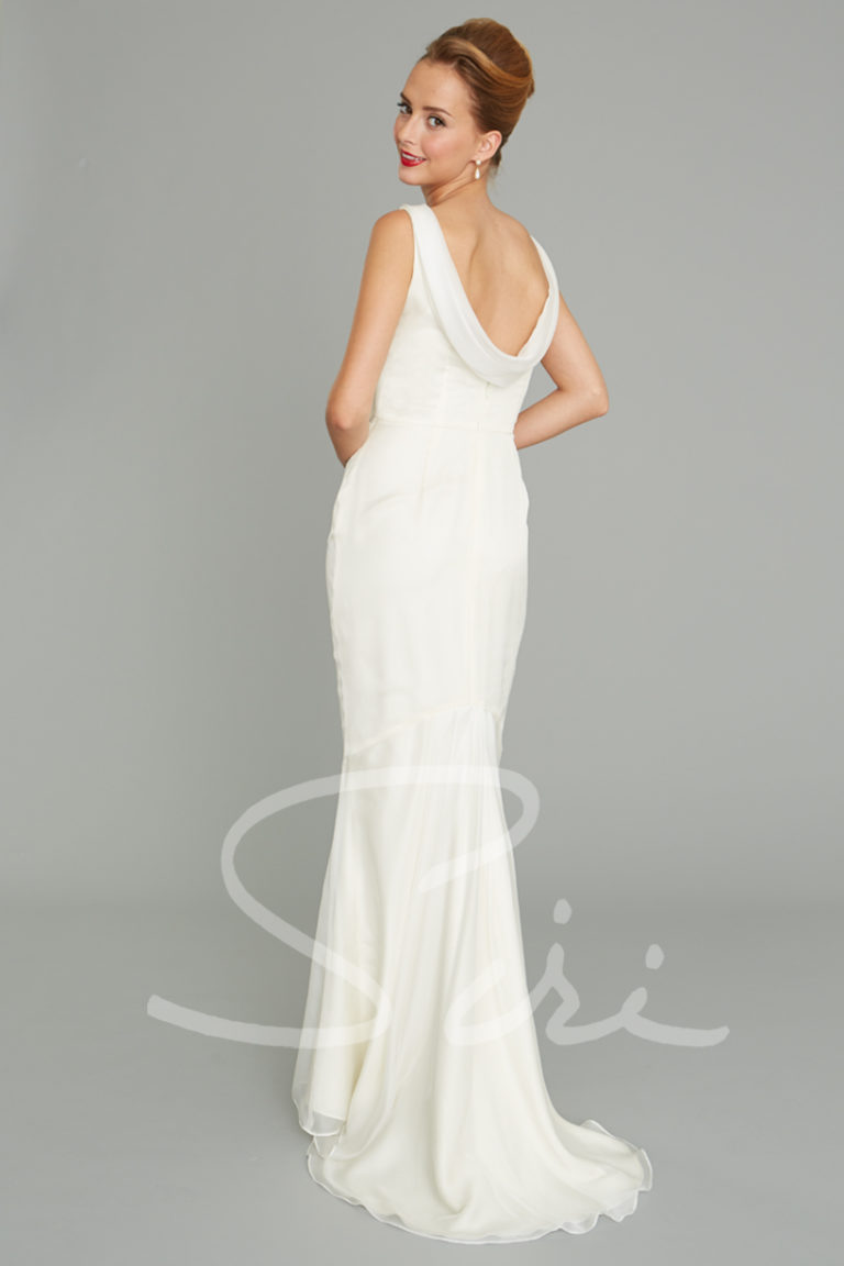 drape back chiffon bridal gown