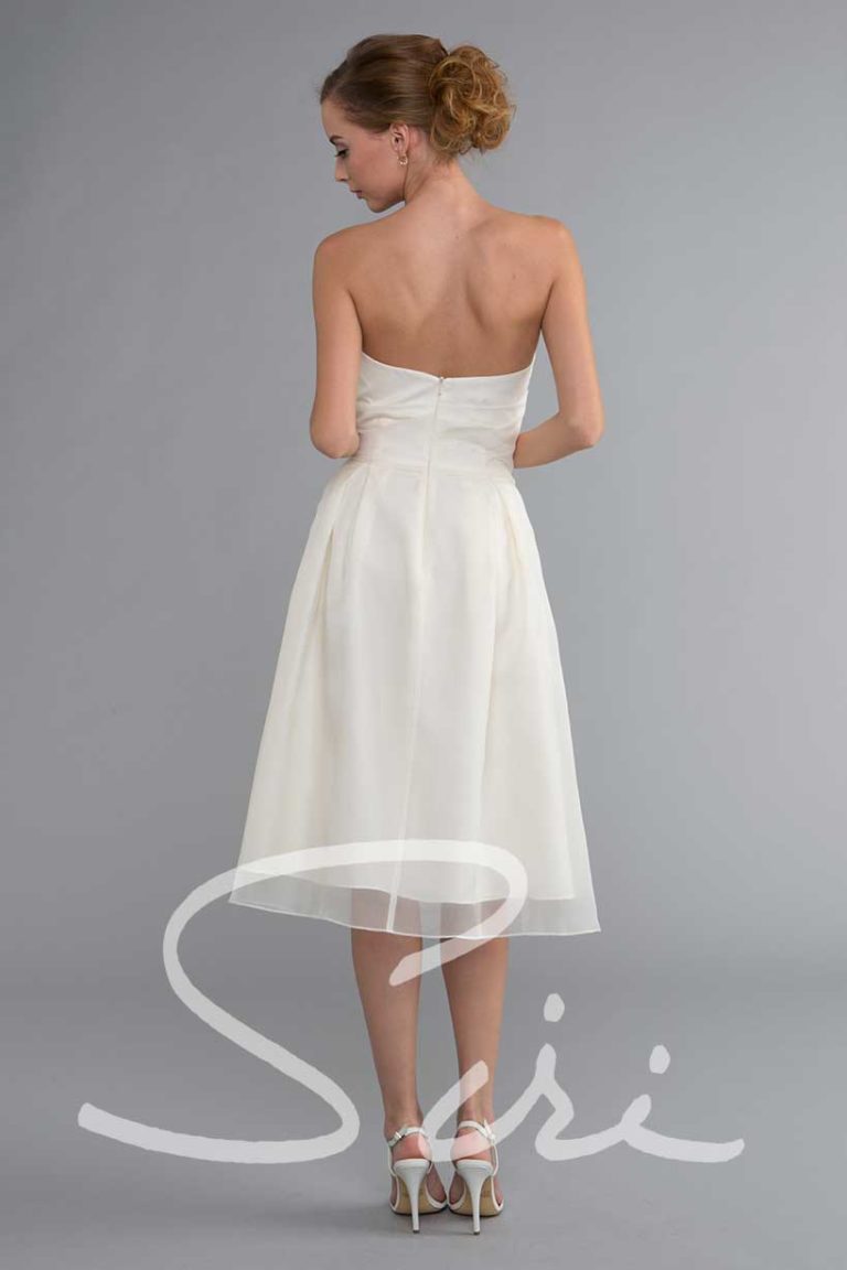 Strapless tea length bridal dress