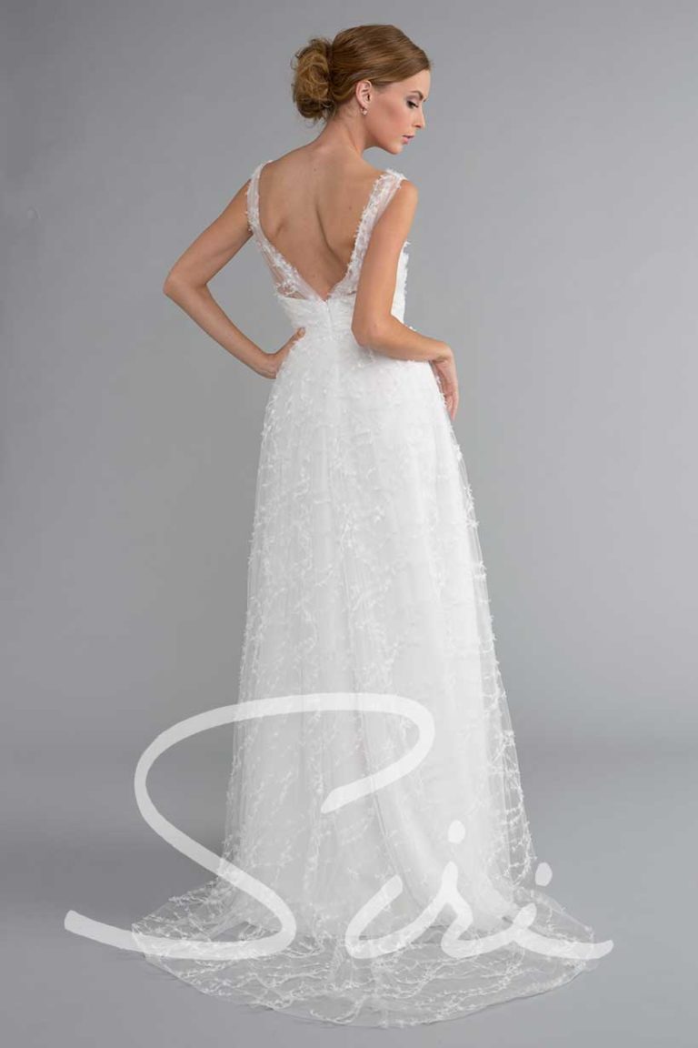Embroidered tulle bridal gown