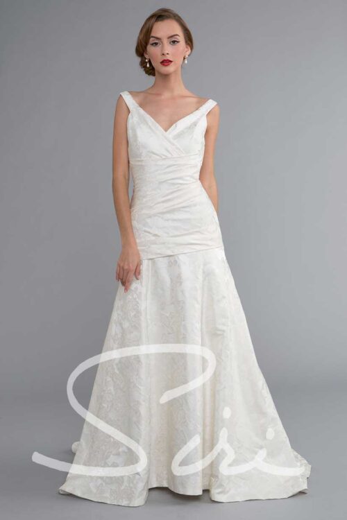 off the shoulder bridal gown with floral pattern