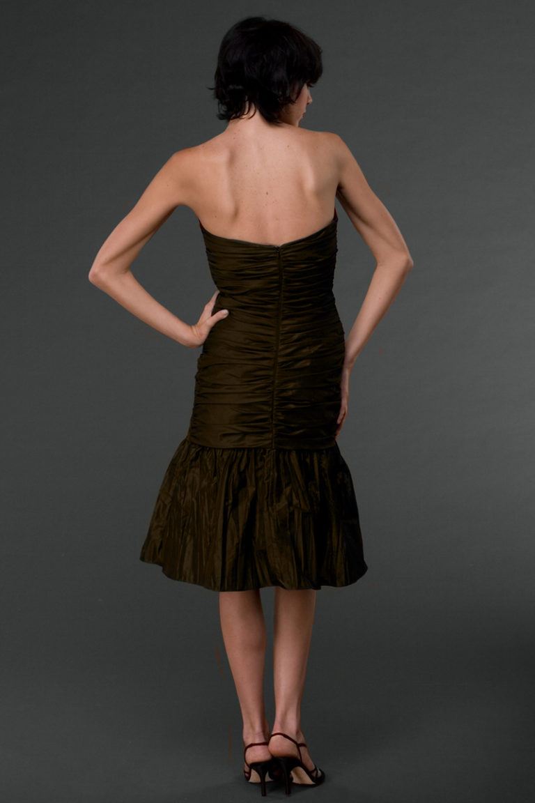 Strapless fitted tea length dress