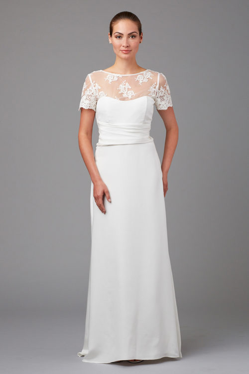 Silk crepe and lace bridal gown