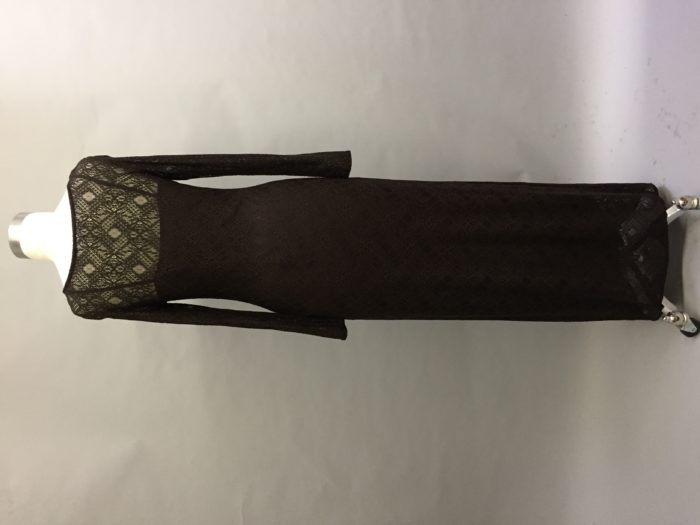 stretch lace gown with sleeves