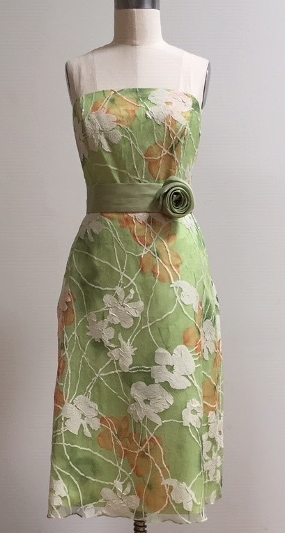 strapless A-line green floral dress for wedding