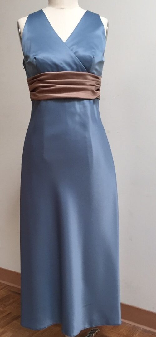 Blue V neck satin dress