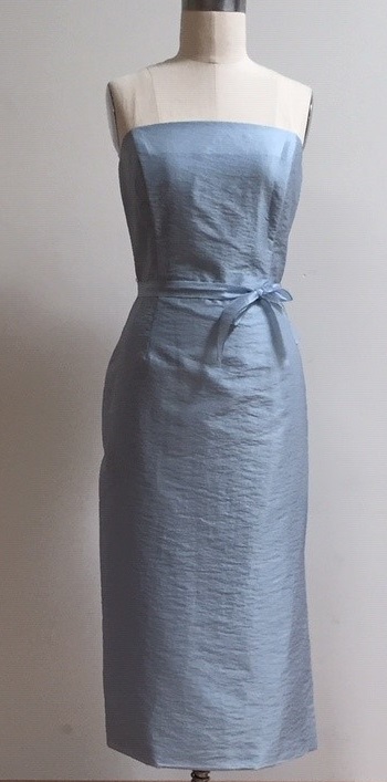 blue tea length dress