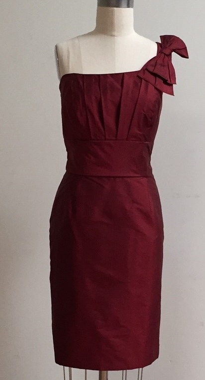 Dark red cocktail dress one-shoulder