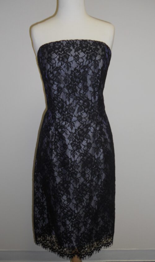 black lace strapless cocktail dress