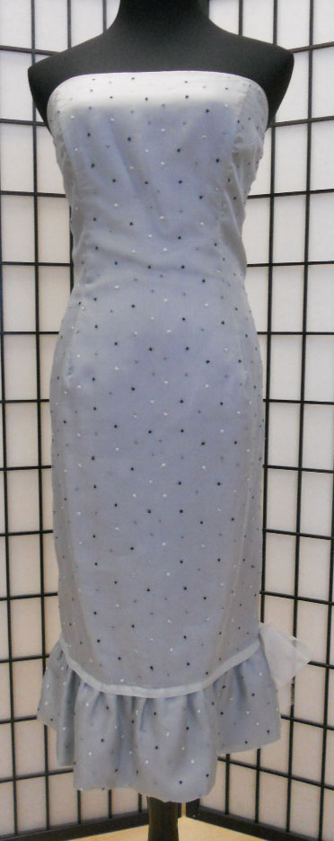 silver strapless cocktail dress