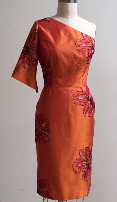 Copper orange cocktail dress