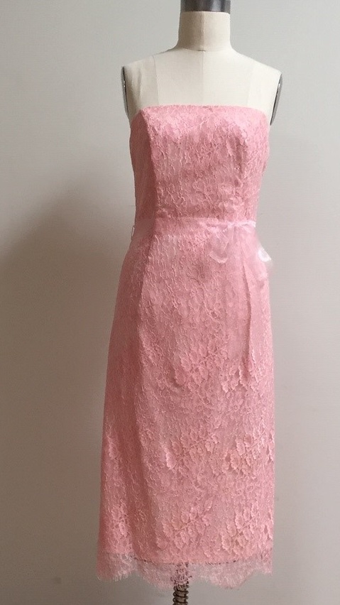 pink lace A-line dress for wedding