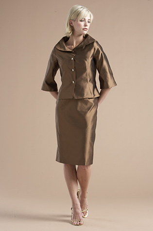light brown jacket and dress for mother of the bride