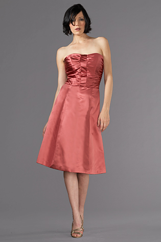 coral strapless party dress