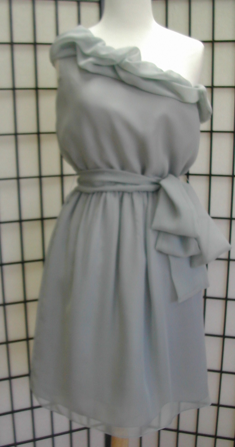 silver chiffon one shoulder dress