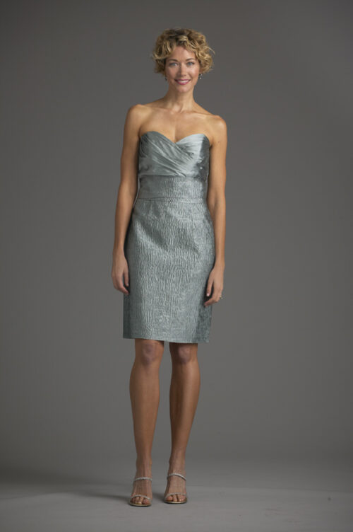 strapless blue cocktail dress