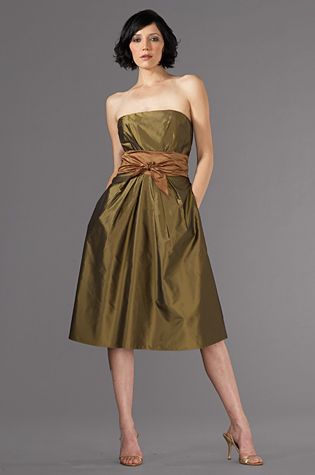 Fall party dress in olive color