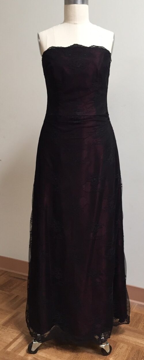 lace over dark red gown