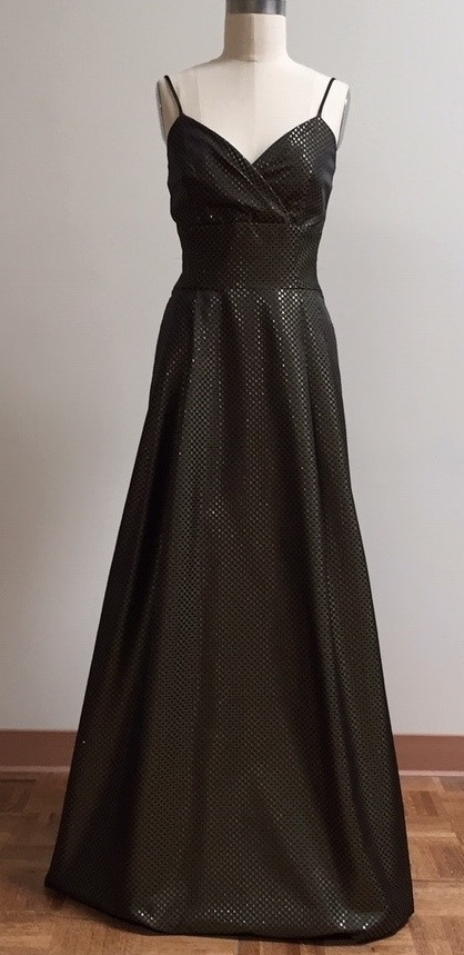 metallic olive green evening gown