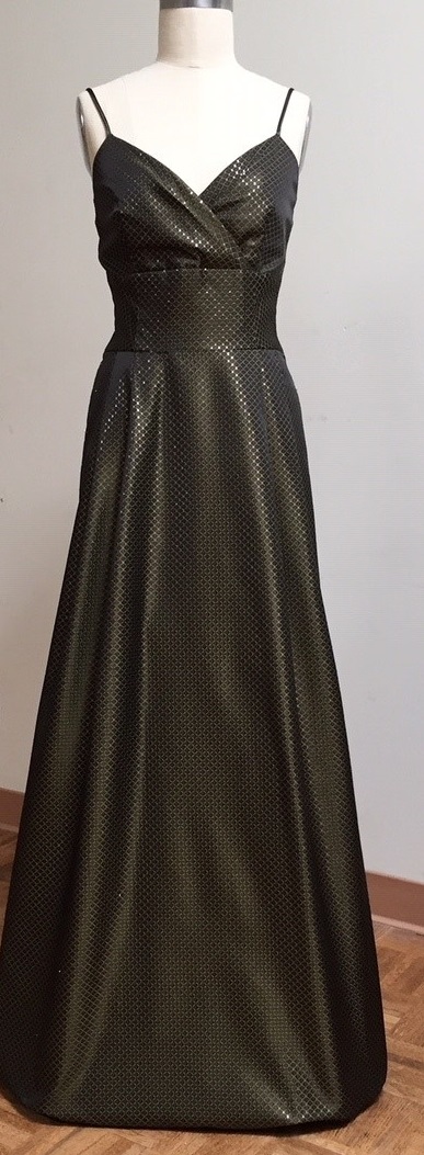 metallic olive green evening gown
