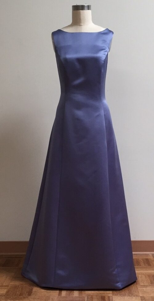 high neck blue A-line gown for mother of the bride