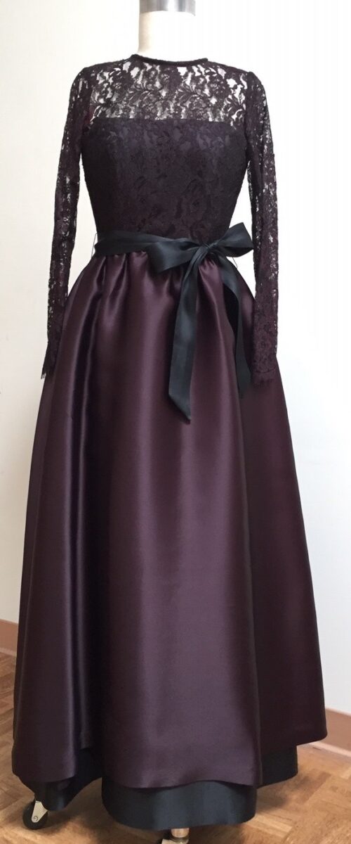 lace and silk organza dark purple ballgown