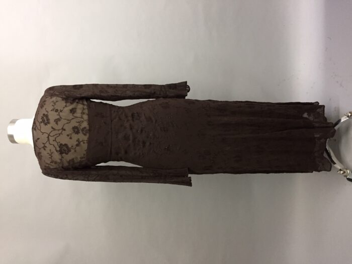 chocolate silk chiffon gown with sleeves