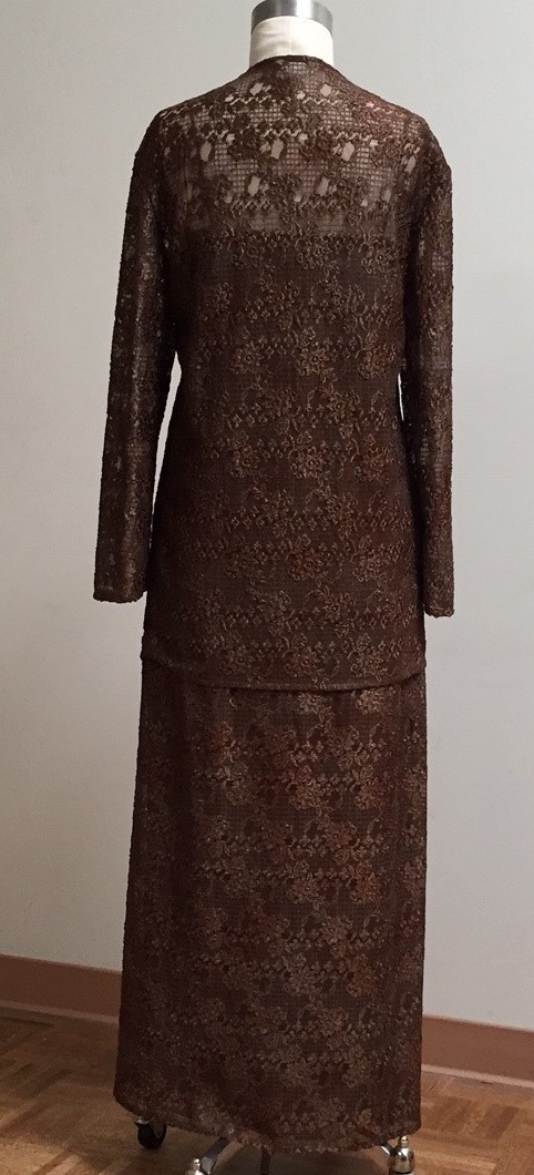 chocolate lace slip gown and jacket for mother of the bride