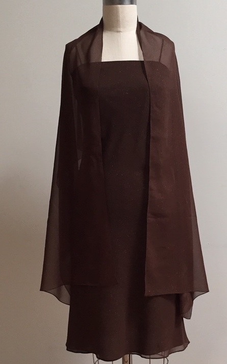dark brown sparkly slip dress and shawl for cocktail party