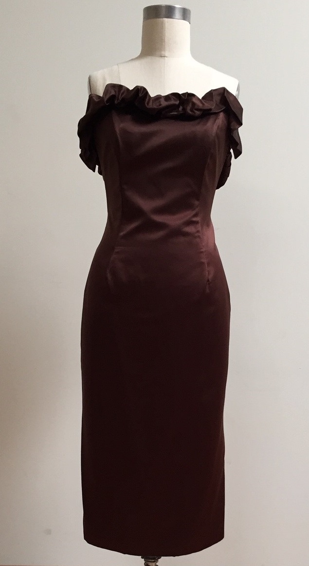 chocolate silk strapless cocktail dress