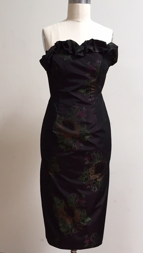 black floral strapless cocktail dress