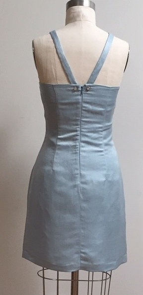 ice blue halter A-line dress with spaghetti straps