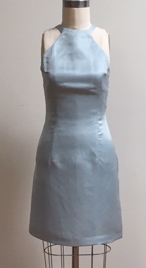 ice blue halter A-line dress with spaghetti straps