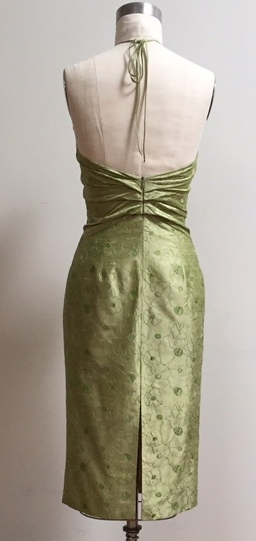 Moss green embroidered halter dress