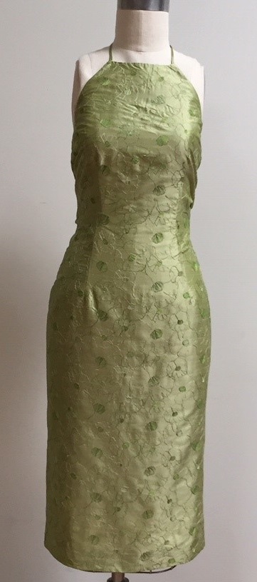 Moss green embroidered halter dress