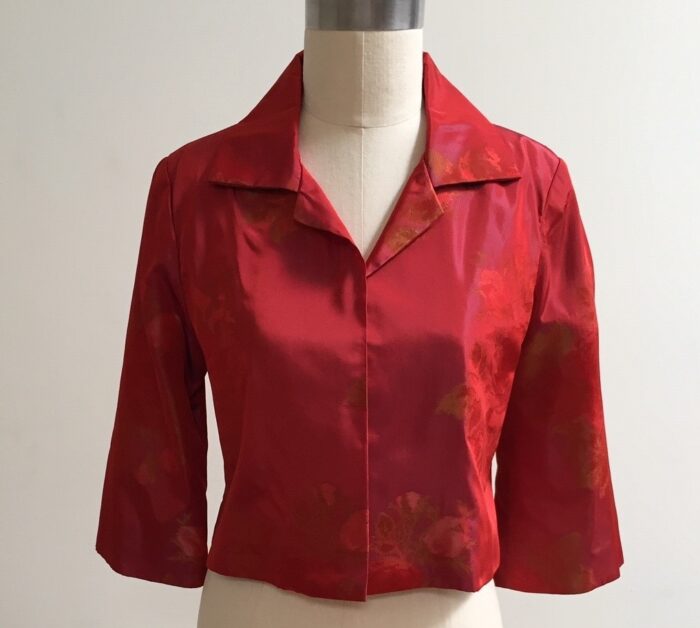 red silk floral jacket