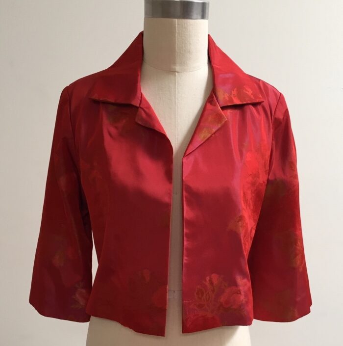 red silk floral jacket