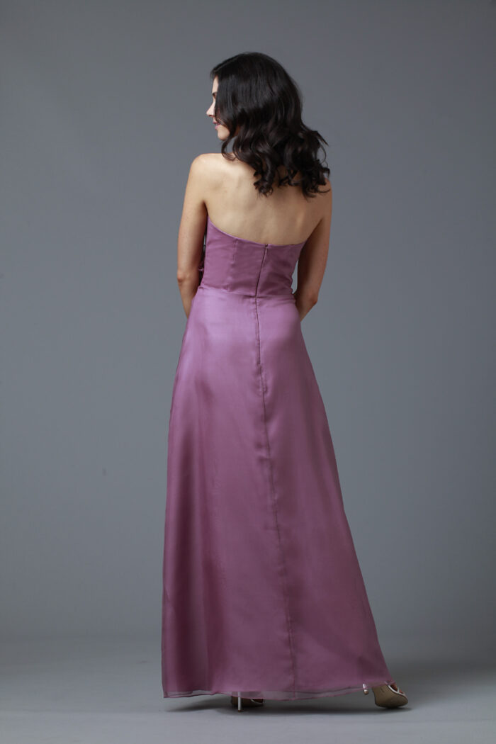 purple strapless A-line gown for wedding