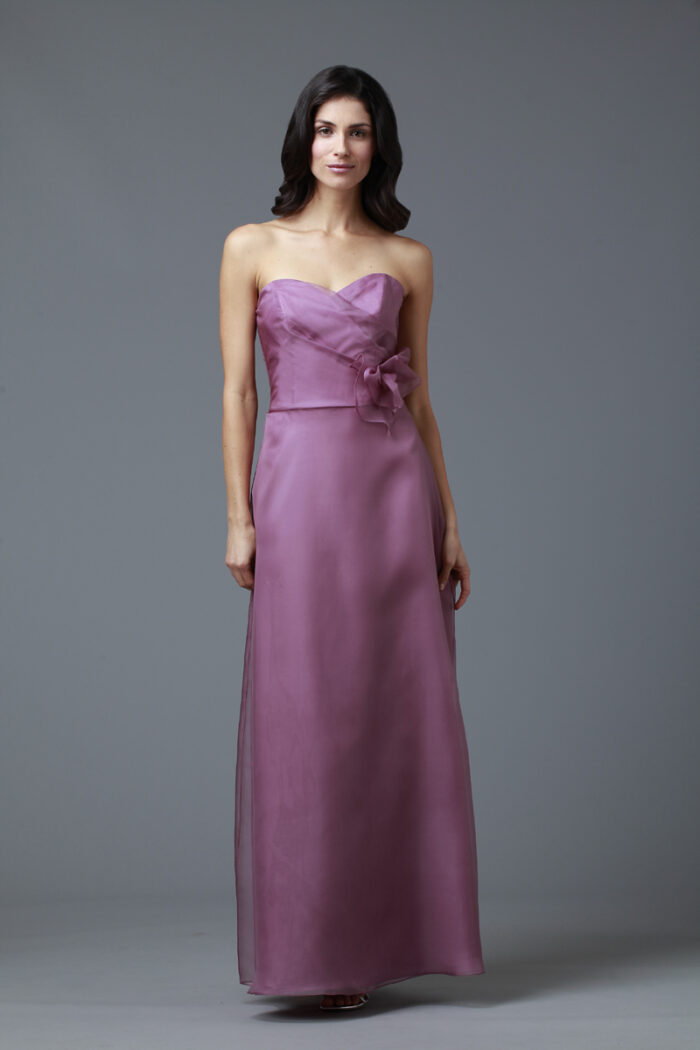 purple strapless A-line gown for wedding
