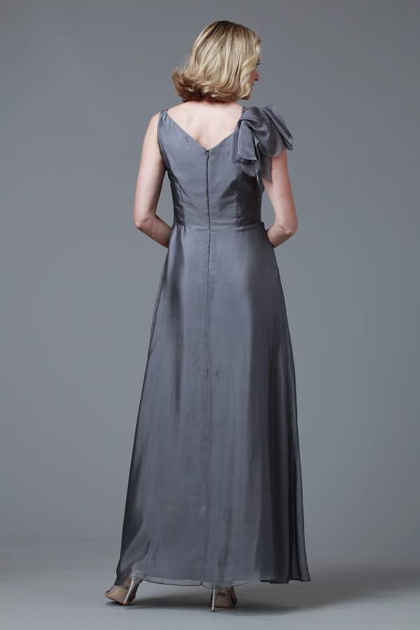 charcoal grey silk chiffon gown for mother of the bride