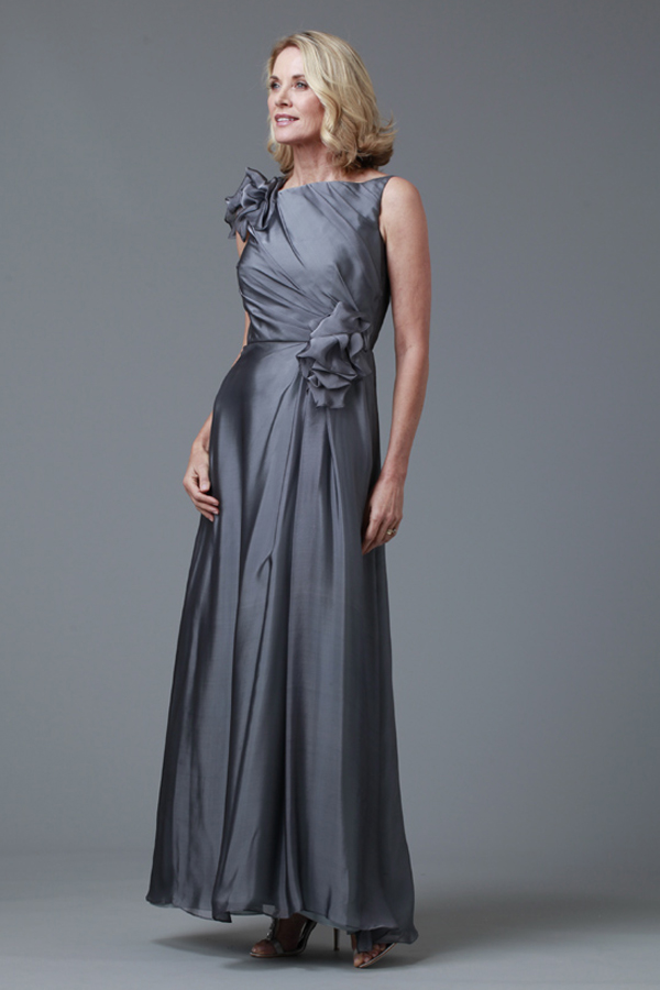 charcoal grey silk chiffon gown for mother of the bride
