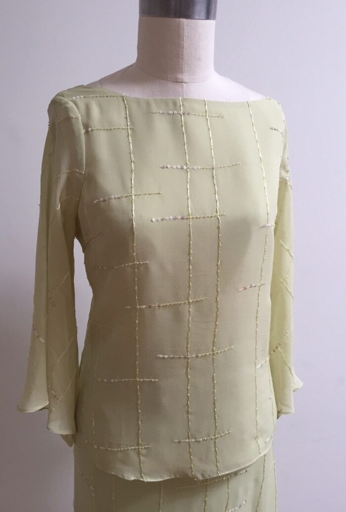 beaded celery green top and skirt for mother of the bride